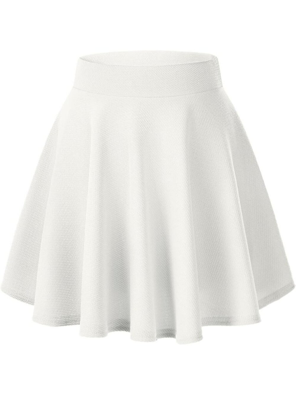Women's White High Waisted Flared Skater Stretchy Casual A-line Mini Skirt